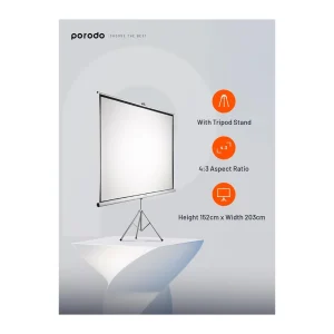 Porodo 100 Inch Projection Screen 4:3 With Tripod Stand